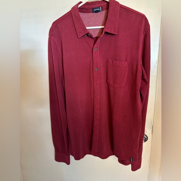 Mododoc Mens Classic-Fit  Red Long-Sleeve Button Casual Collar Shirt Size M - Picture 11 of 14